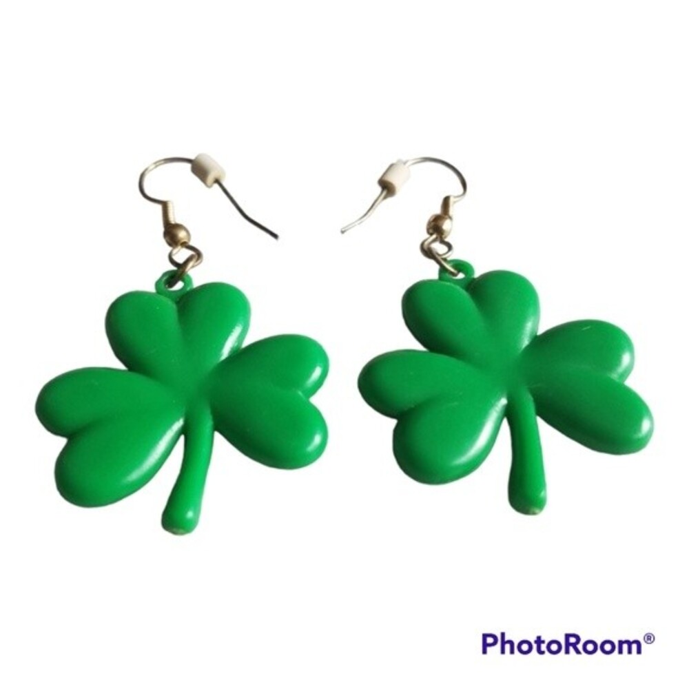 St Patrick's Three Leaf Clover Pierced Earrings